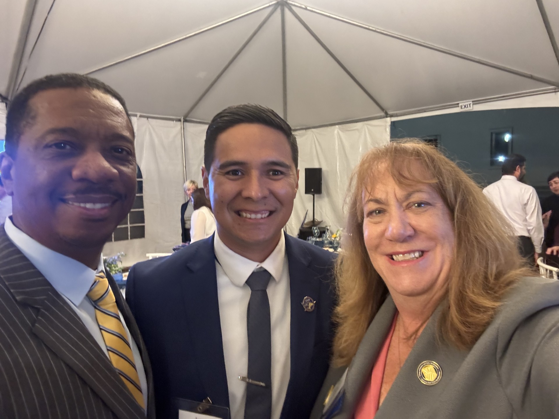 Jesus Arellanes with CSUB President Dr. Vernon B. Harper Jr. and BPA Dean Dr. Deborah Cours at the 2026 President's Associates Recognition Dinner